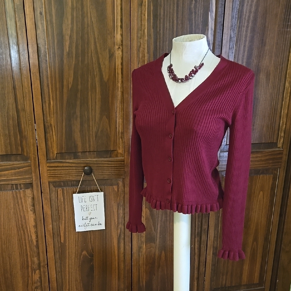 Women's Burgundy Cardigan Sweater